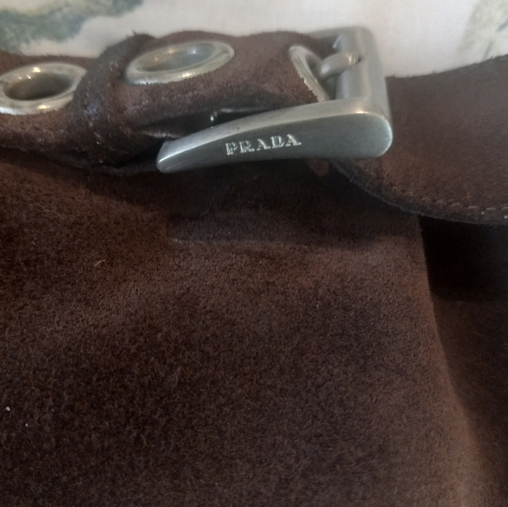 Prada Brown Suede Pointed-Toe Knee-High Heeled Boots - Picture 10 of 11